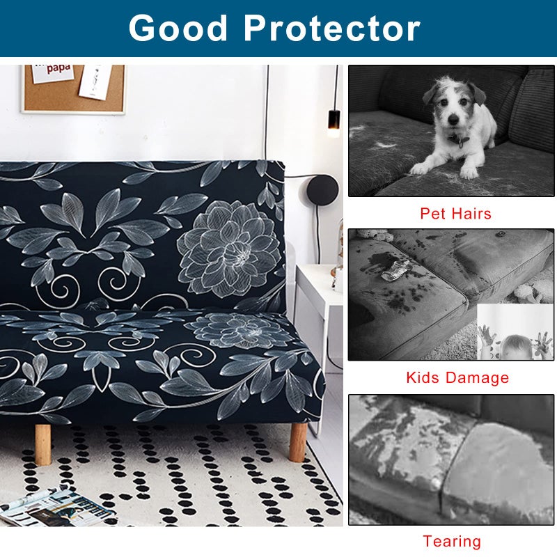 WOMACO Printed Futon Cover Stretch Sofa Bed Slipcovers Full Twin Queen Size Armless Couch Loveseat Protector Covers with Elastic Bottom for Living Room Bedroom Furniture (Ancient Rhyme, 63"-75") - Image 4